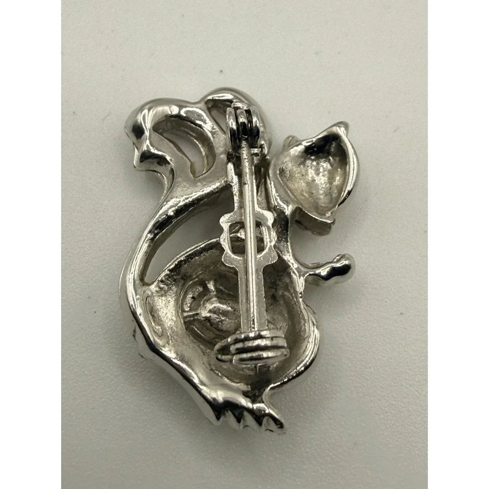 Vintage Squirrel Brooch Pin Silver Tone Rhinestone READ LOOK